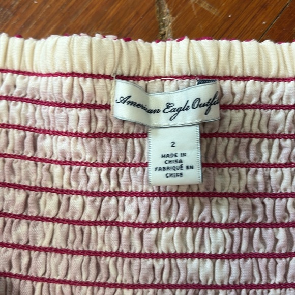 American Eagle Pink white strapless mini dress cotton smocked size 2 - Picture 3 of 4